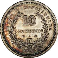 (№1877km14) Монета Уругвай 1877 год 10 Centeacute;simos